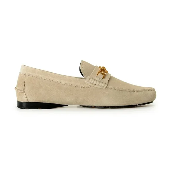 Versace Men's 100% Suede Leather Gold Medusa Driver Loafers Shoes US 12 IT 45